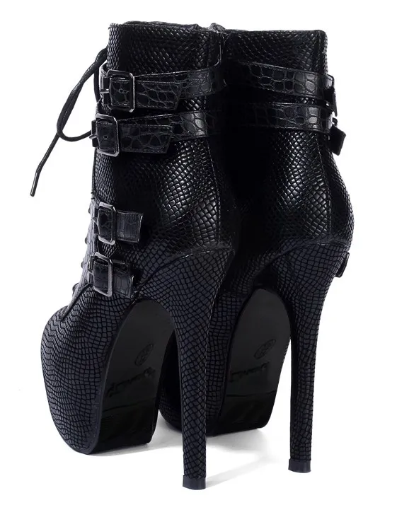 Snake Skin Lace Up Stiletto High Heels Boots Platforms