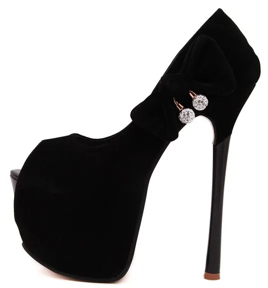 Black Suede Peep Toe Platforms Stiletto High Heels