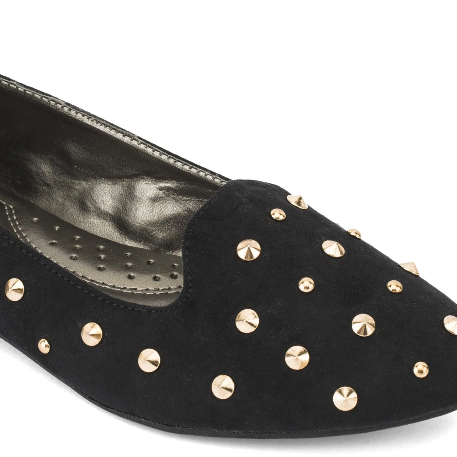 Black Suede Flat Stud Pumps