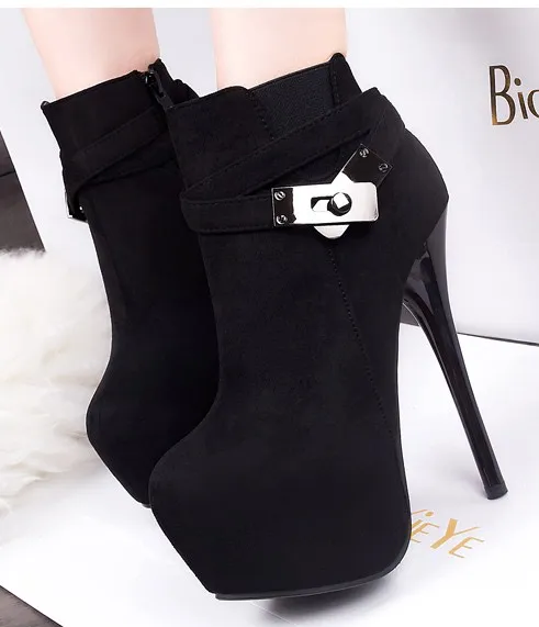 Suede Metal Buckle Straps Stiletto High Heels Boots Platforms