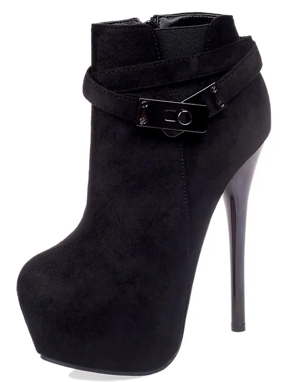 Suede Metal Buckle Straps Stiletto High Heels Boots Platforms