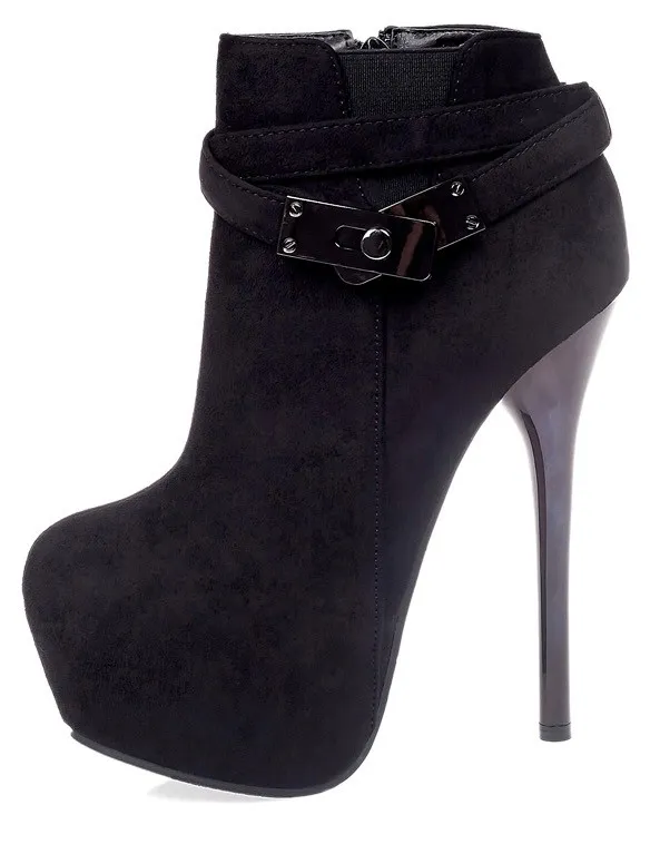 Suede Metal Buckle Straps Stiletto High Heels Boots Platforms