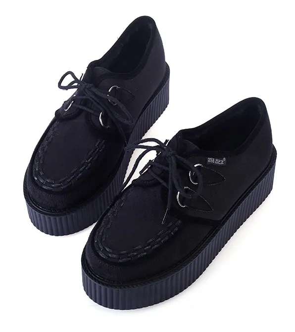 Suede Stitches Lace Up Platforms Oxfords Shoes