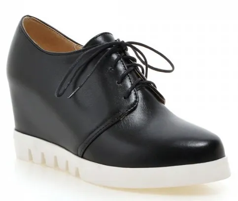 Black White Sole Lace Up Wedges Platforms Oxford Sneakers