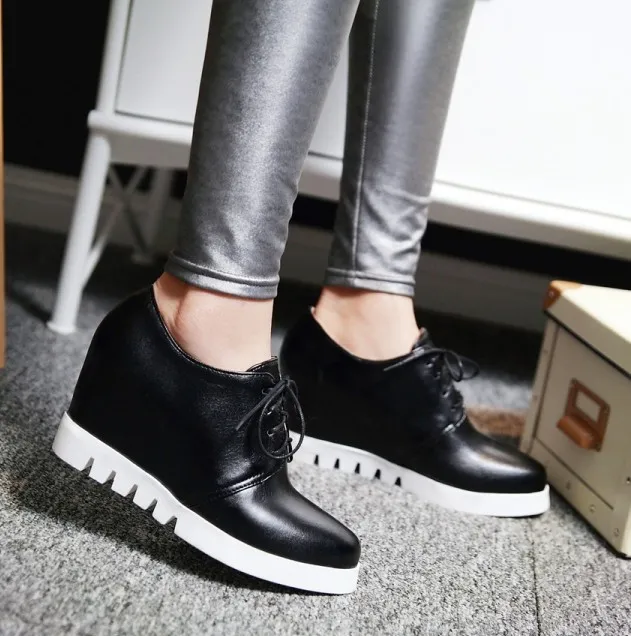 Black White Sole Lace Up Wedges Platforms Oxford Sneakers