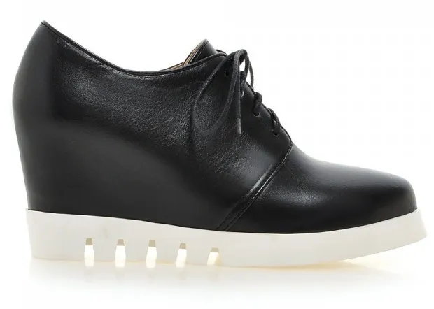 Black White Sole Lace Up Wedges Platforms Oxford Sneakers