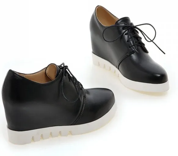 Black White Sole Lace Up Wedges Platforms Oxford Sneakers