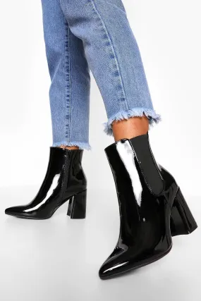 Block Heel Pointed Toe Chelsea Boots