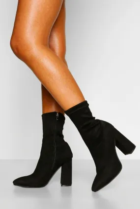 Block Heel Pointed Toe Sock Boots