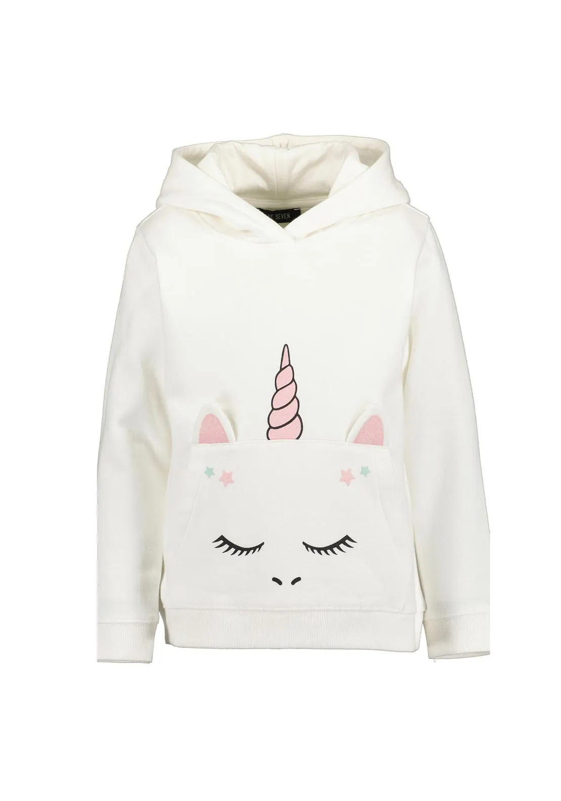 Blue Seven Mini Girl Unicorn Long Sleeve Hoodie, White