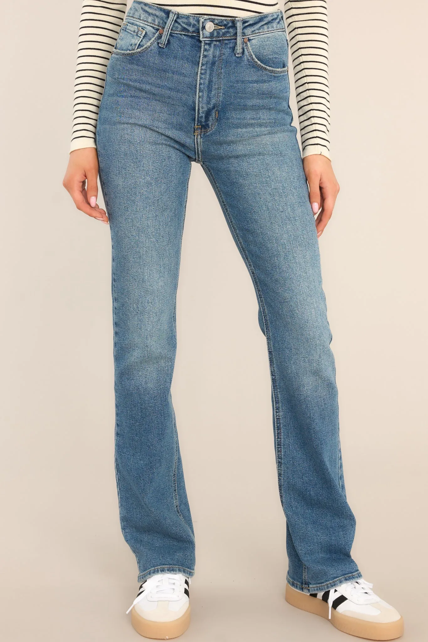 Bold As A Lion Medium Wash High Waist Stretch Straight Leg Jeans