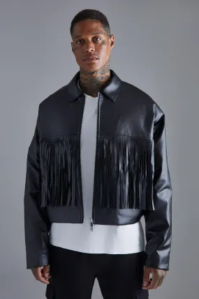 Boxy Fringed Pu Biker Jacket