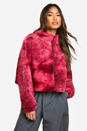 Boxy Tie Dye Print Teddy Bomber Jacket