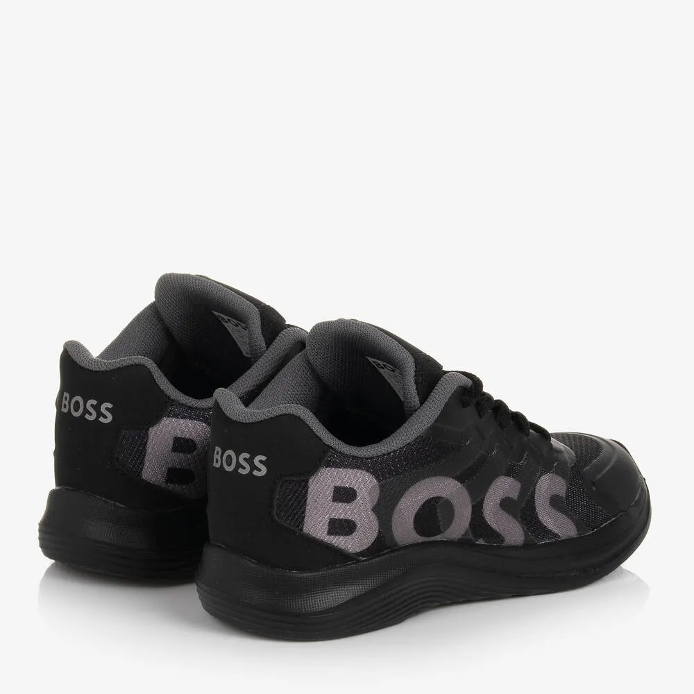 Boys Black Lace-Up Trainers