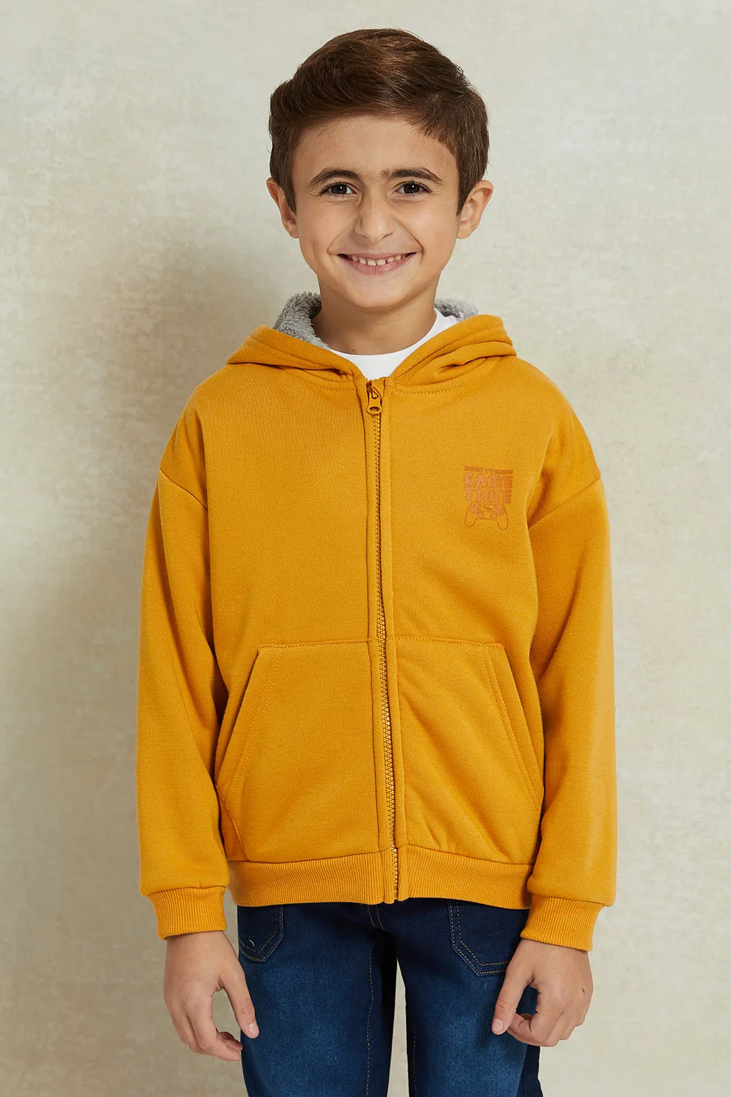 Boys Mustard Zip Thru Hooded Sweatshirt