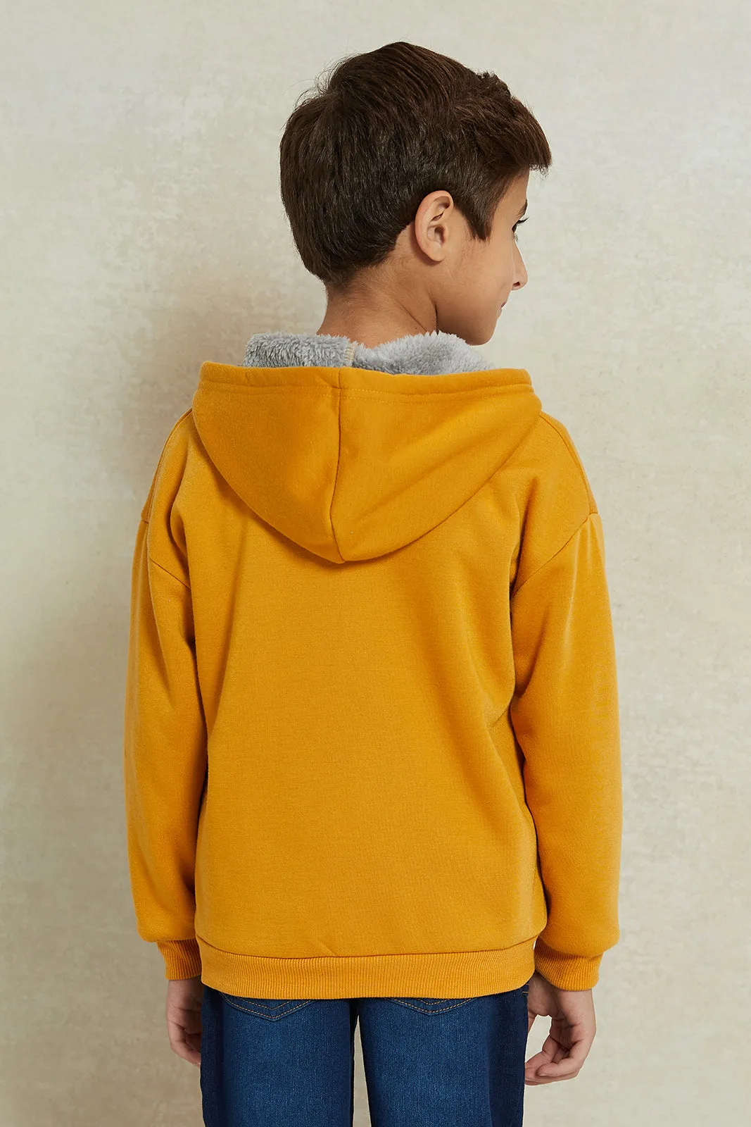 Boys Mustard Zip Thru Hooded Sweatshirt