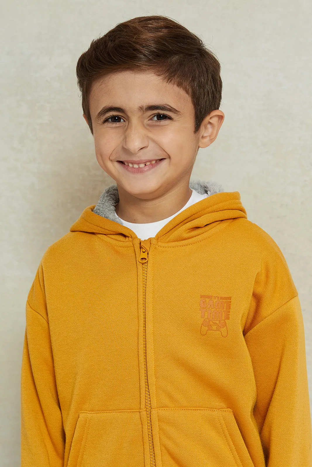 Boys Mustard Zip Thru Hooded Sweatshirt