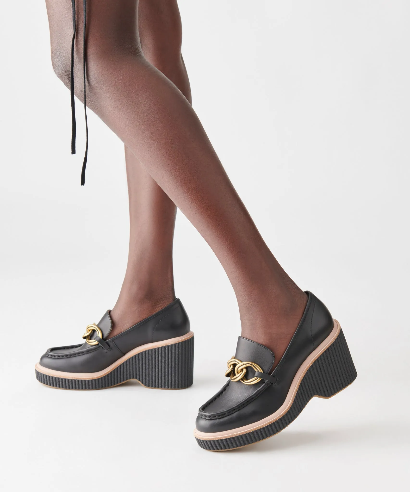 Black Leather Brenan Wedges - re:vita