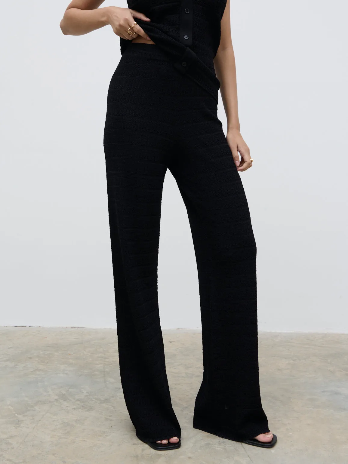 Bridget Crochet Knit Trousers - Black