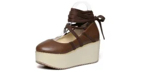 Brown Cross Ankle Straps Ballerina Mary Jane Lolita Wedge Platform Creepers