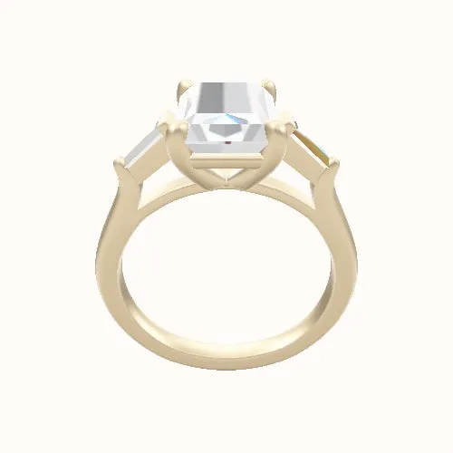 Cathedral Band with Tapered Baguette Sidestones Engagement Ring With Low Set Four Prong Head