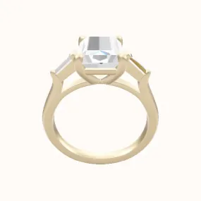 Cathedral Band with Tapered Baguette Sidestones Engagement Ring With Low Set Four Prong Head