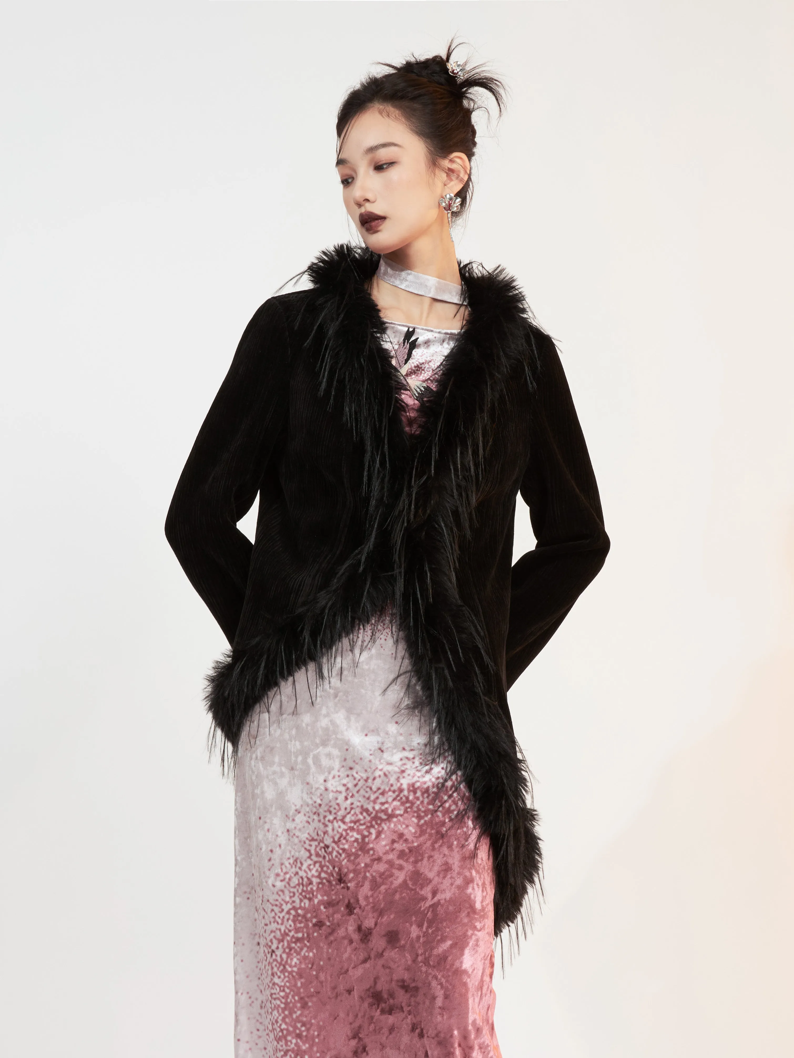 Chinese Style Irregular Fur Short Jacket