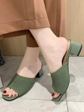 Chunky Heel Open Toe Mules for Women