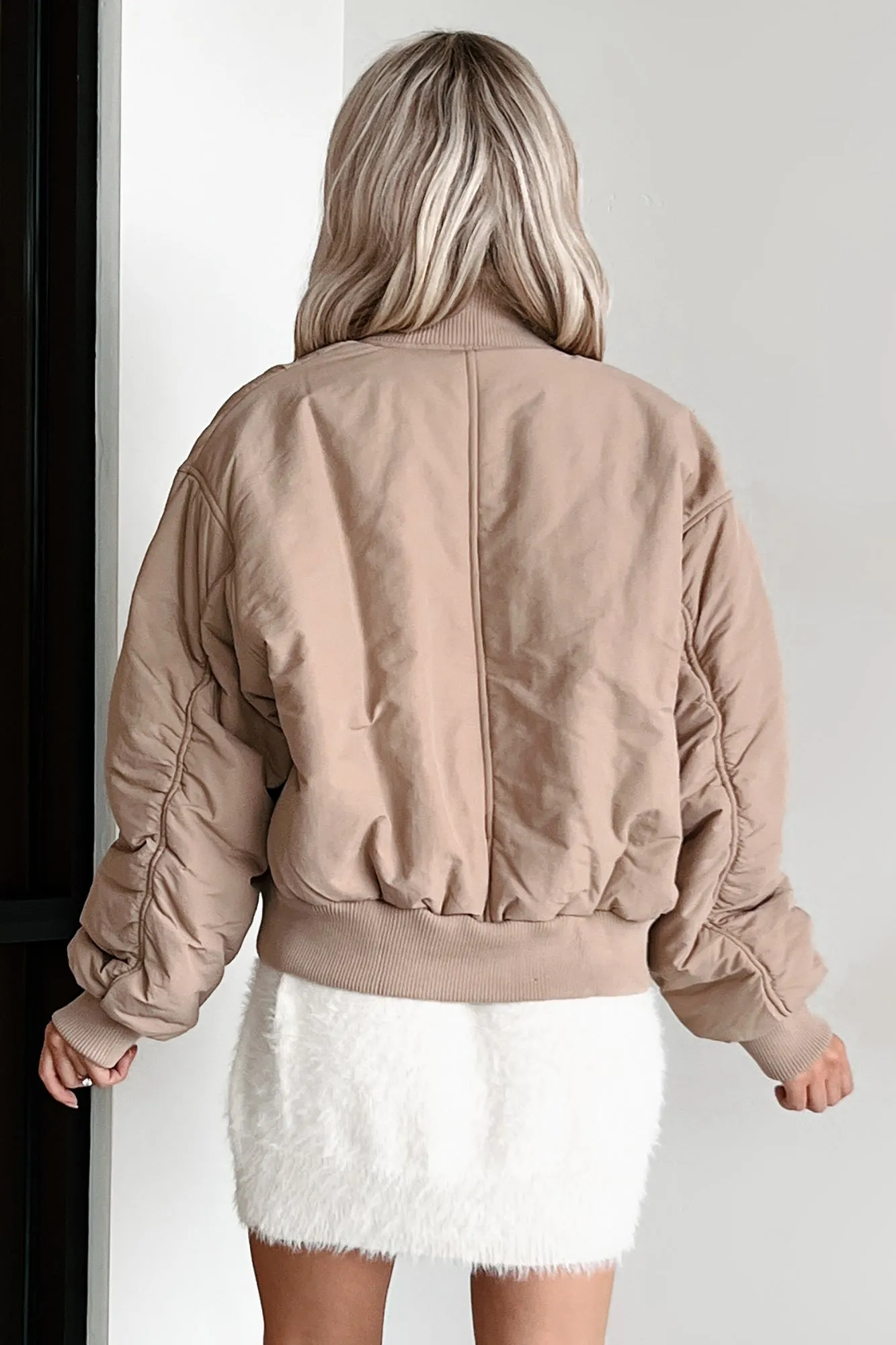 Cool Girl Energy Oversized Bomber Jacket (Beige)