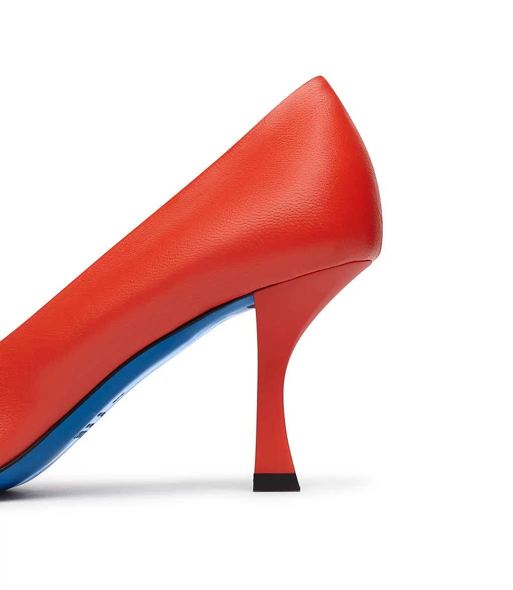 Coral Red Nappa Leather Pumps with Logo-Plaque