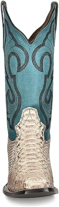 Corral Circle G Women's 12 Natural Python & Turquoise Embroidered Square Toe Western Boot