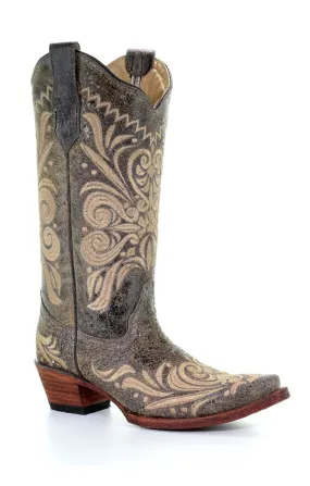 Circle G Women's 13 Distressed Green Beige Filigree Snip Toe Western Boot - Corral.