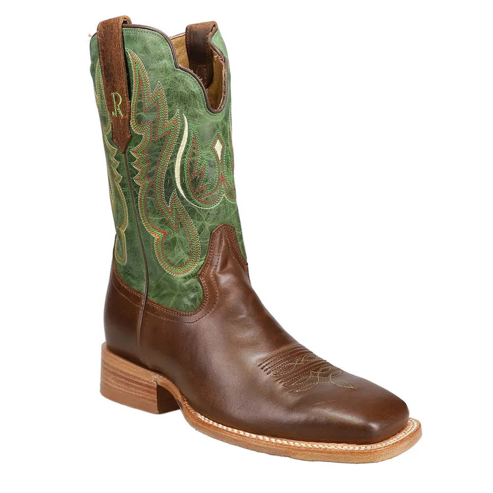 Cowhide Embroidered Wide Square Toe Cowboy Boots