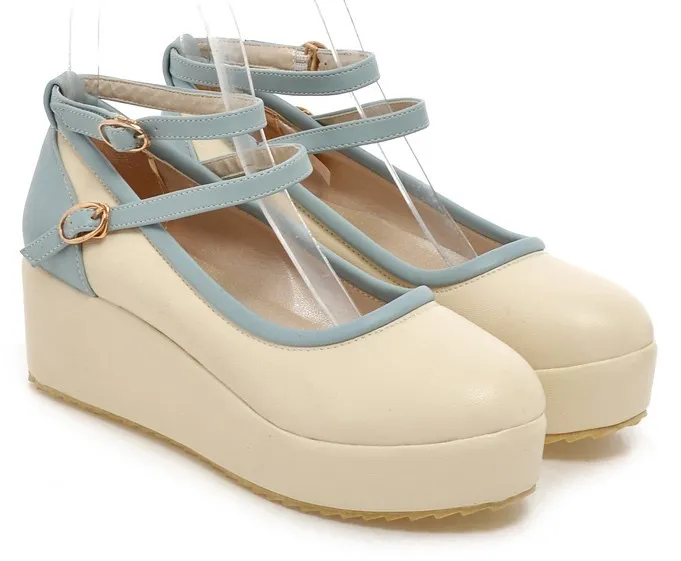 Cream Blue Ankle Straps Ballets Loafers