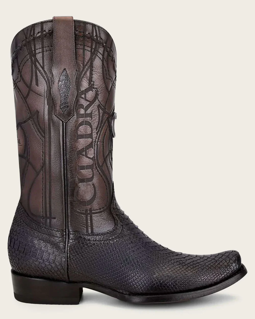 Cuadra: Men Plunge Black Phython & Embroidery Narrow Square Toe