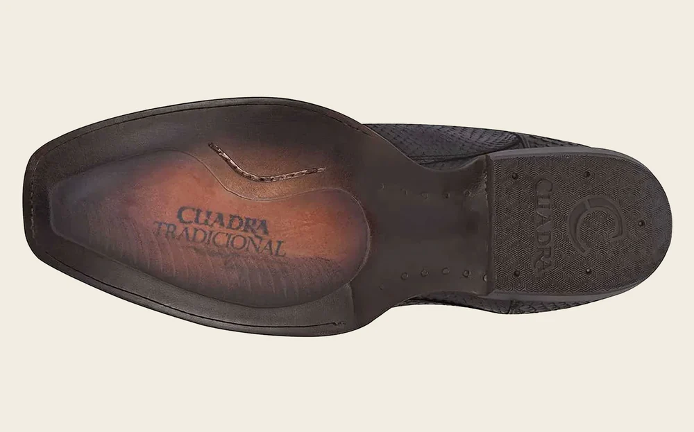 Cuadra: Men Plunge Black Phython & Embroidery Narrow Square Toe