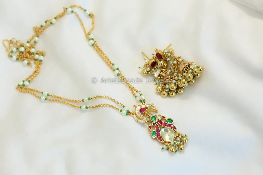 Dainty Pachi Kundan Chain Necklace Set