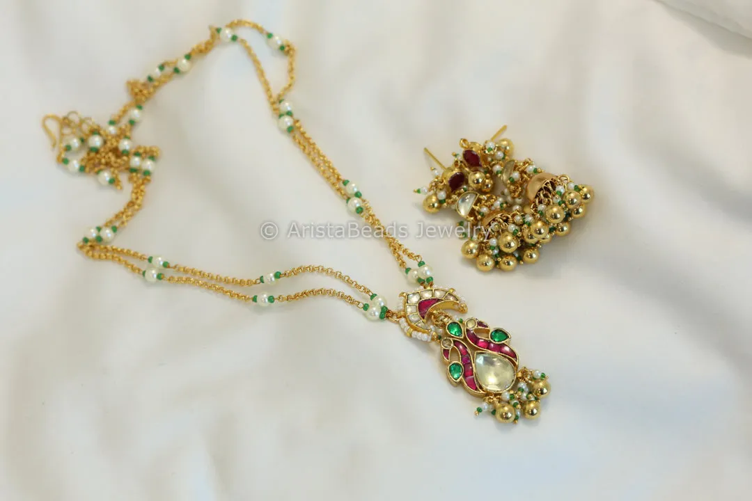 Dainty Pachi Kundan Chain Necklace Set