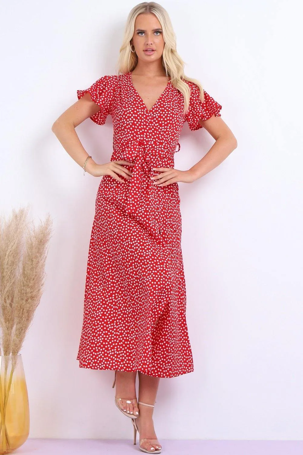 Daisy Dot Maxi Dress with Wrap Front and Split Leg by Lilura London