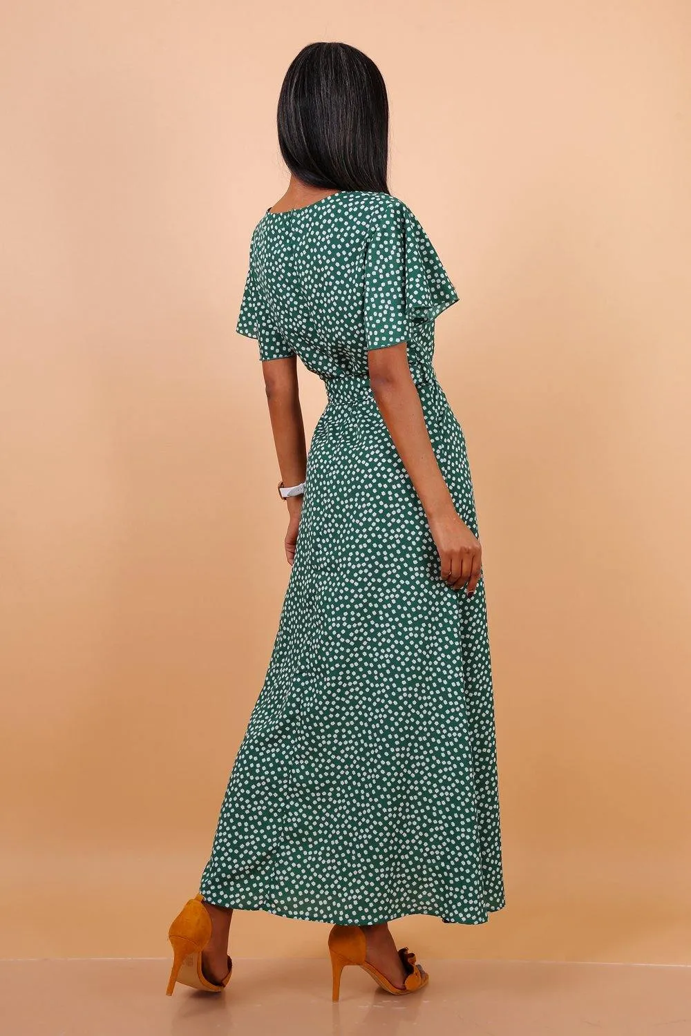 Daisy Dot Maxi Dress with Wrap Front and Split Leg by Lilura London