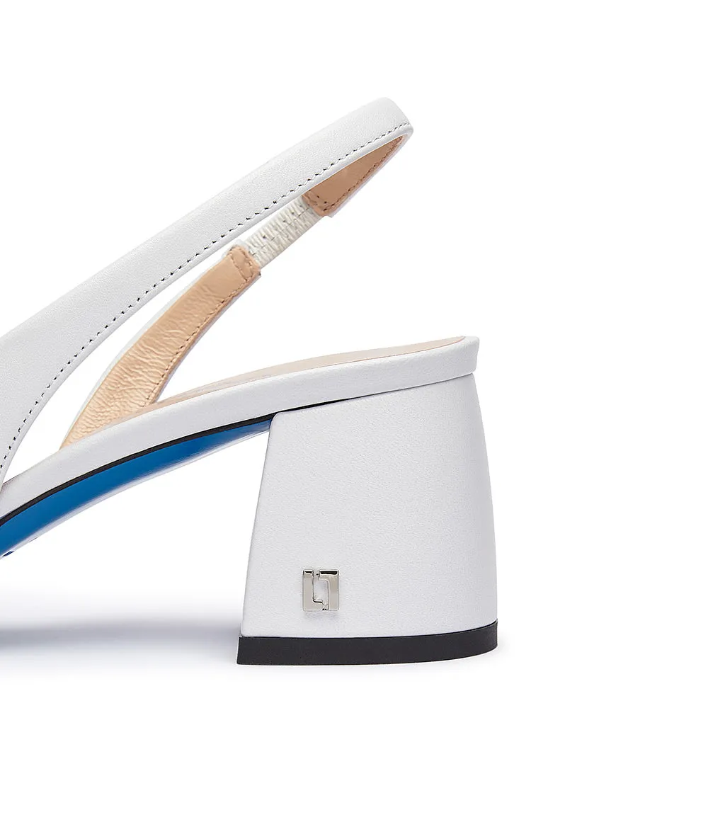 Dark blue and white nappa leather slingback pumps