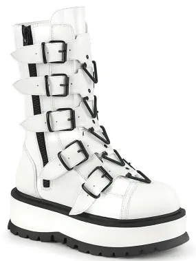 Mid-Calf White Buckle Platform Boots Women