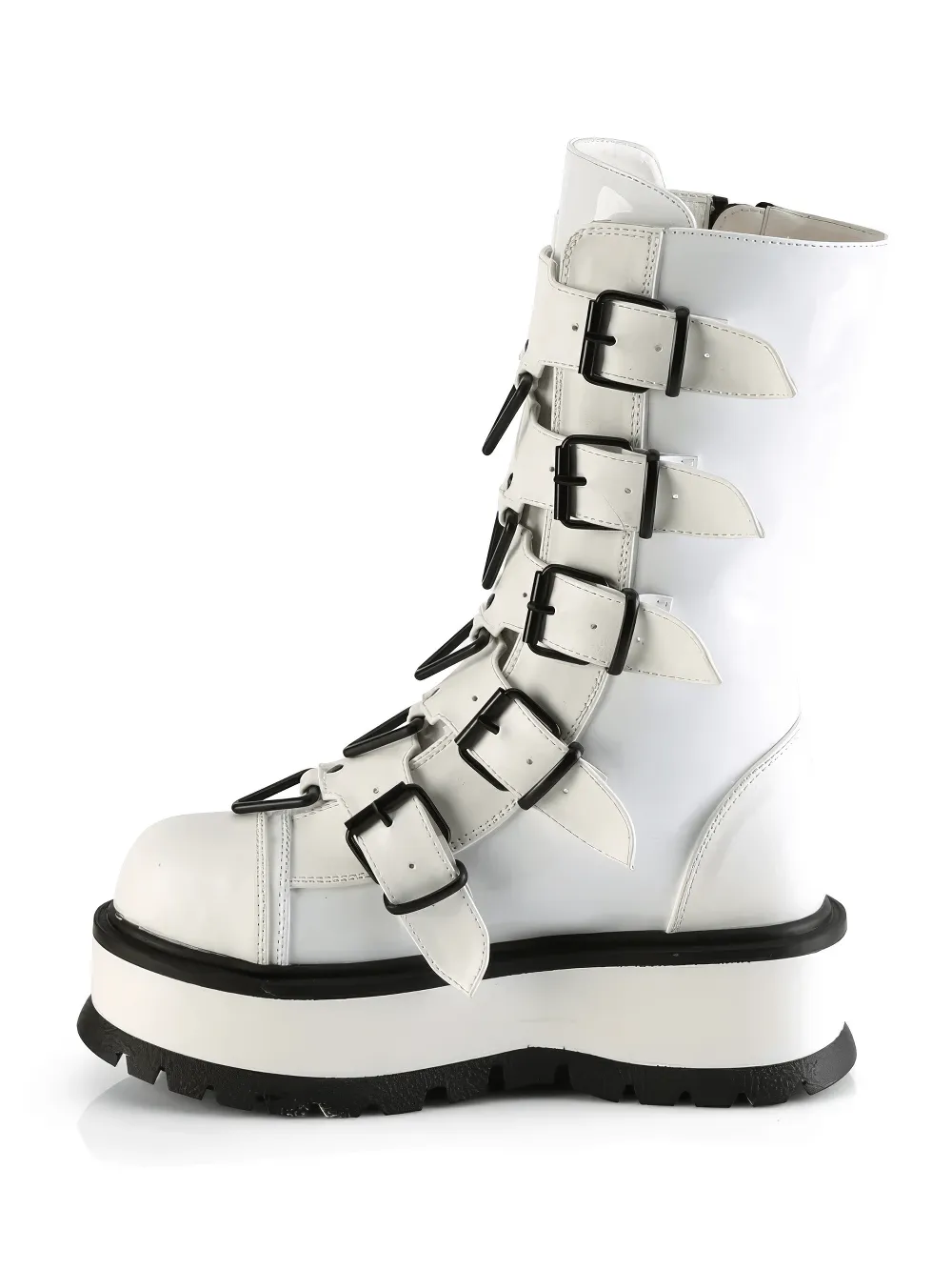 Mid-Calf White Buckle Platform Boots Women