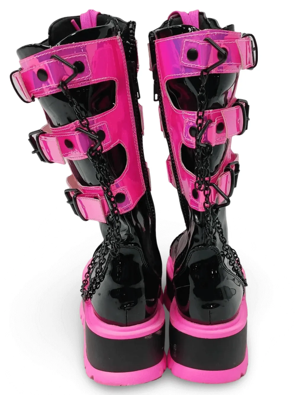 Neon Pink Platform Boots Clear Straps