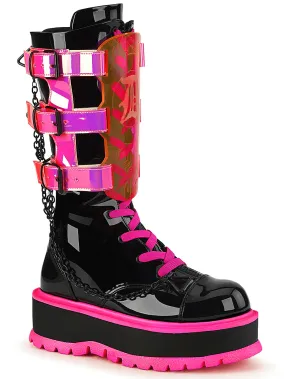 Neon Pink Platform Boots Clear Straps