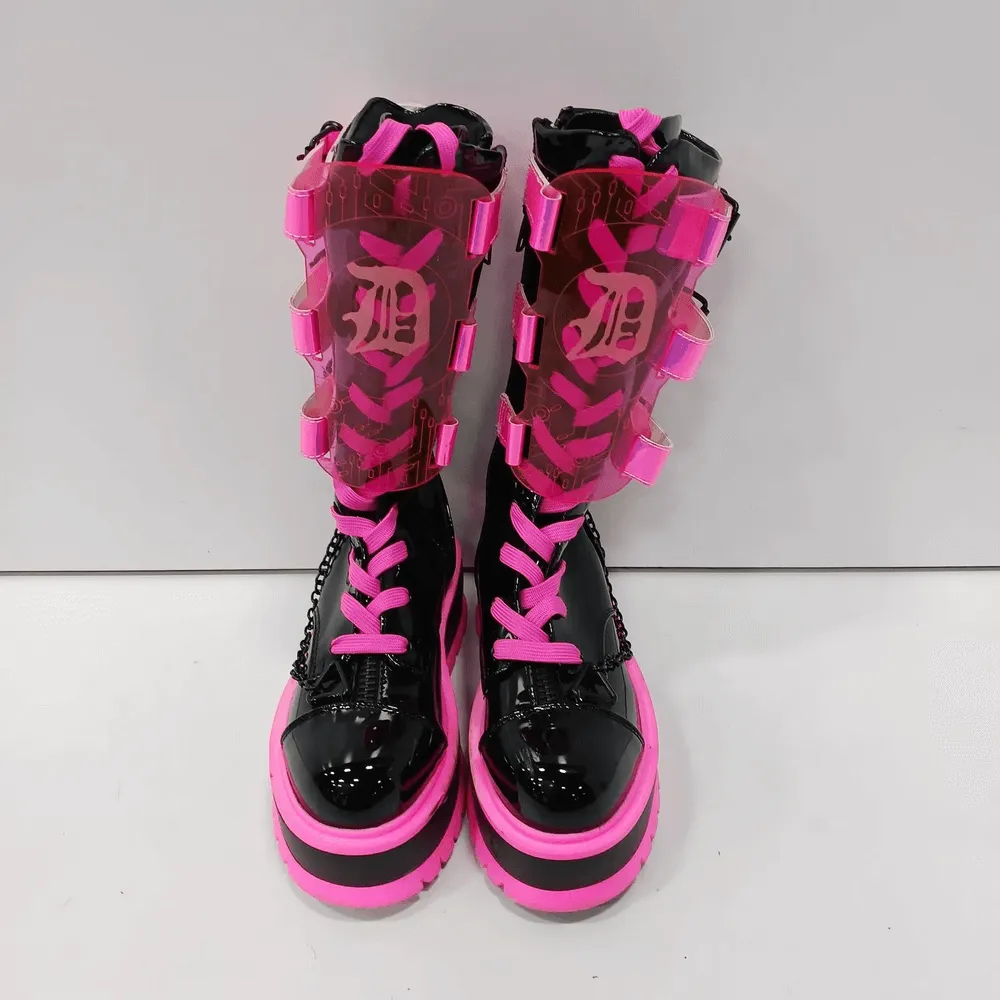 Neon Pink Platform Boots Clear Straps