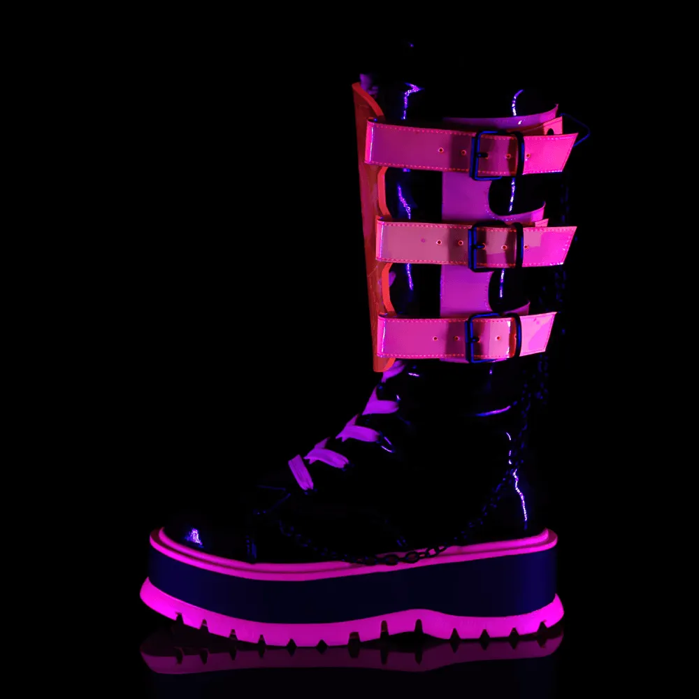 Neon Pink Platform Boots Clear Straps