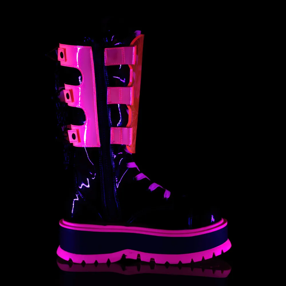 Neon Pink Platform Boots Clear Straps