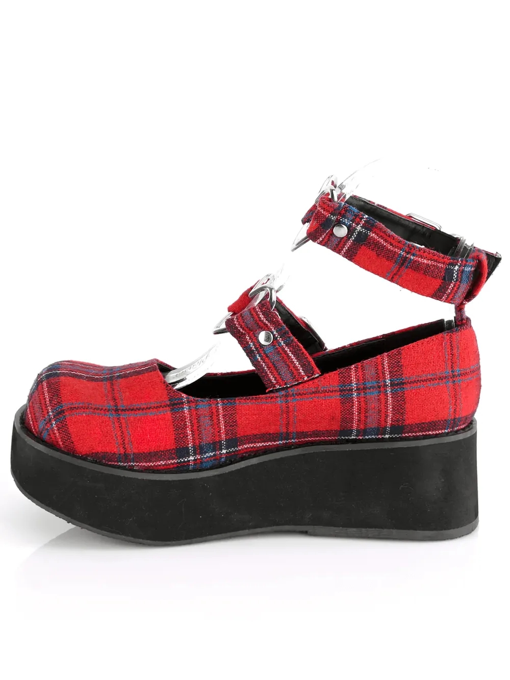 Red Plaid Platform Shoes Heart Buckles