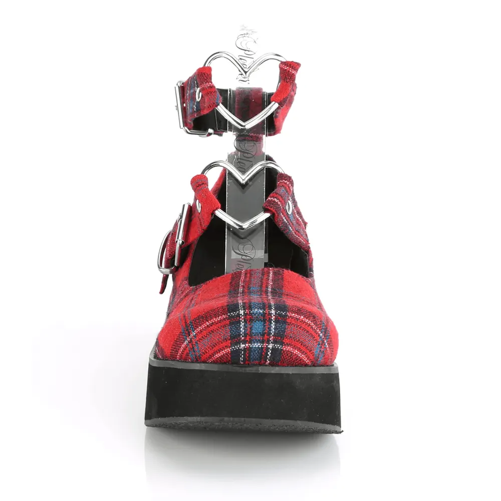 Red Plaid Platform Shoes Heart Buckles